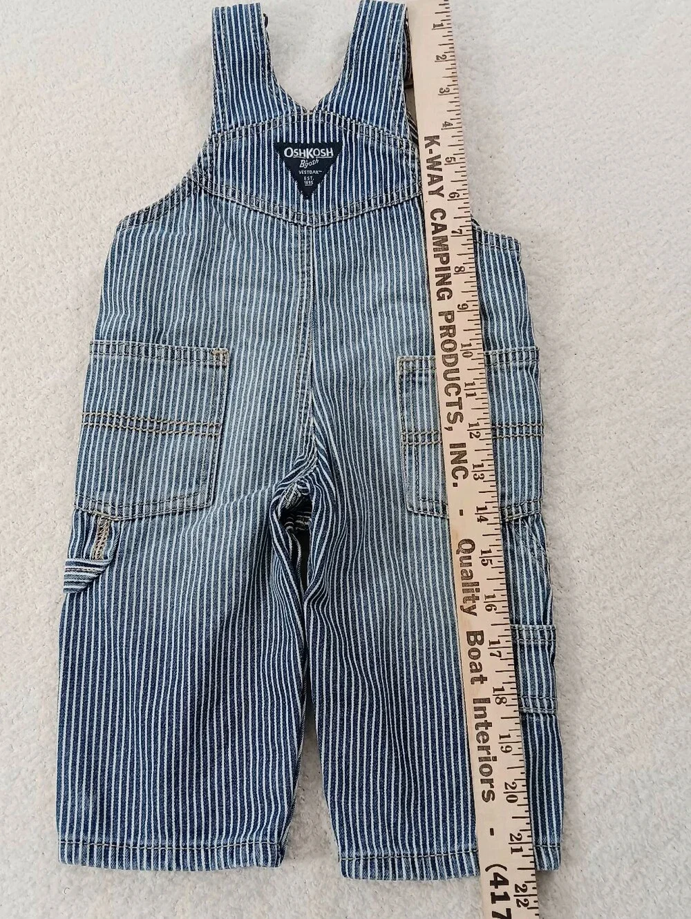 OshKosh Bgosh Baby Hickory Stripe Denim Overalls 6M Snap Legs Dungarees Blue